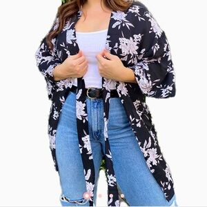 Spiritual Gangster Black and White Floral Poncho